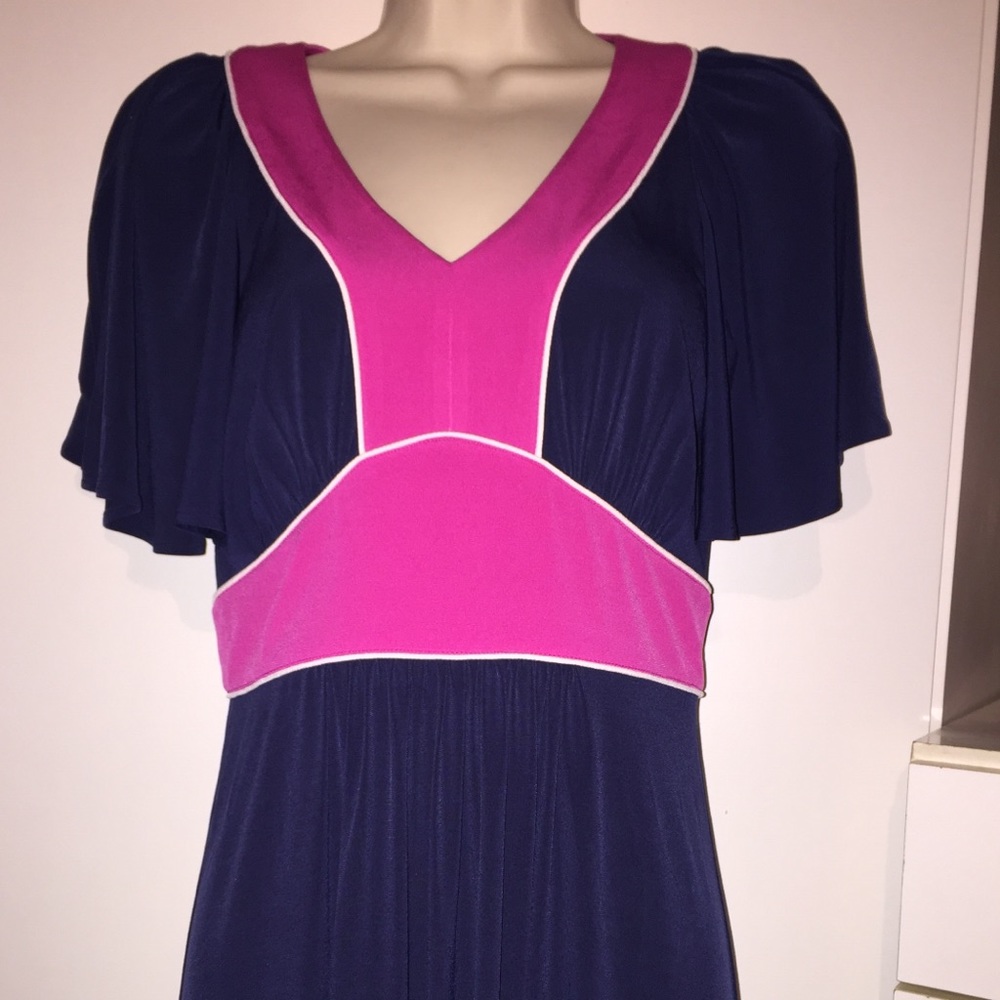 Navy & Pink slit sleeve dress